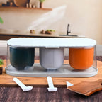 Home Kitchen 3 Grid Seasoning Spice  Masala Box Kit With Spoon (Multicolor  1 Set)