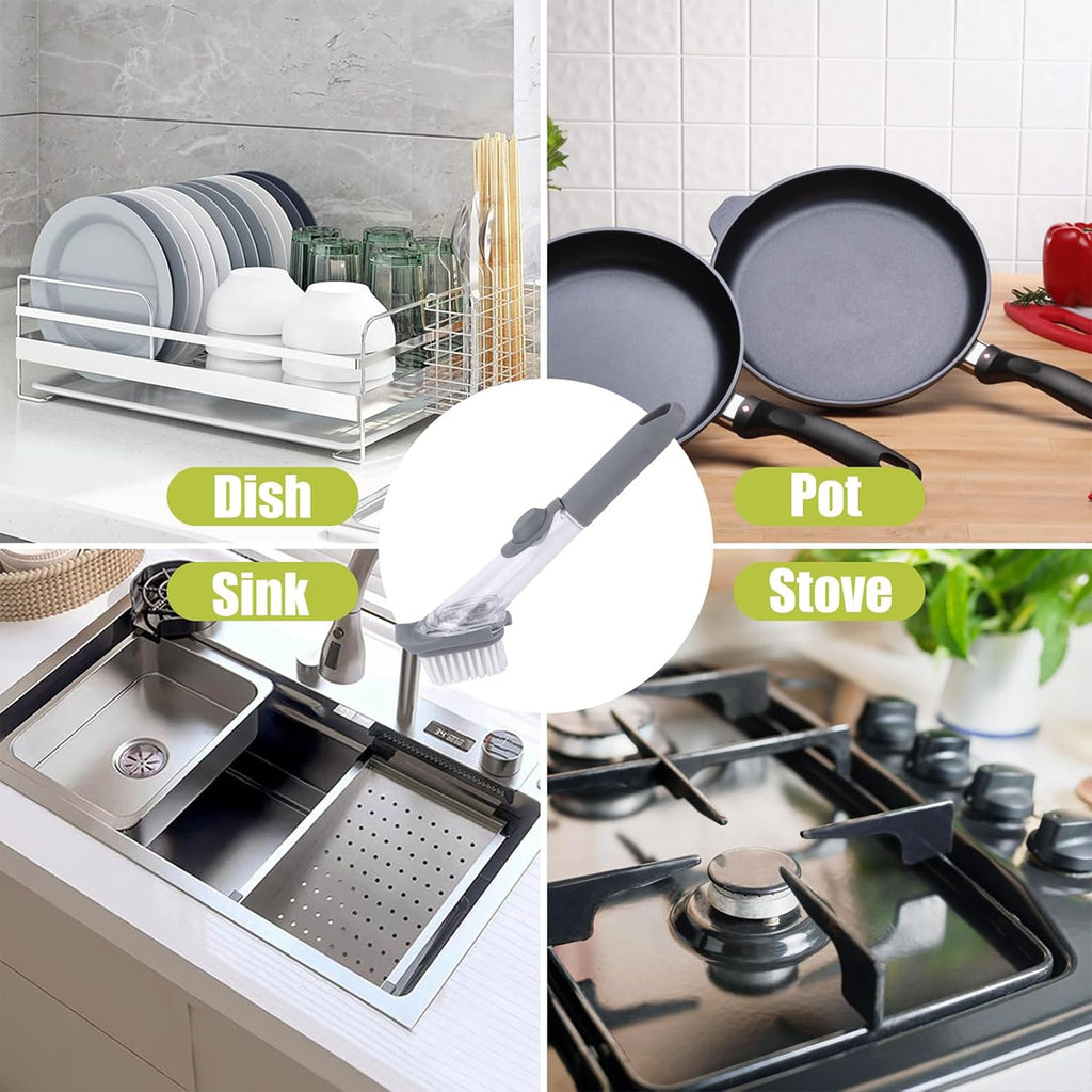 2 In 1 Soap-dispensing Dish Brush - (Set)